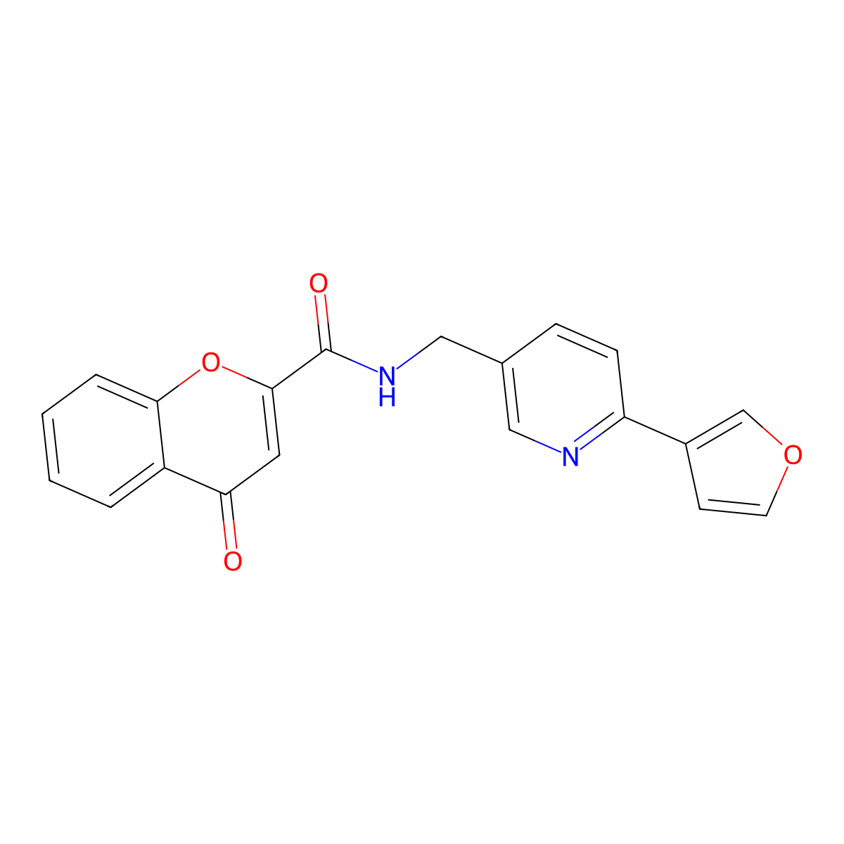 N-((6-(furan-3-yl)pyridin-3-yl)methyl)-4-oxo-4H-chromene-2-carboxamide molecular structure, CAS 2034464-33-8