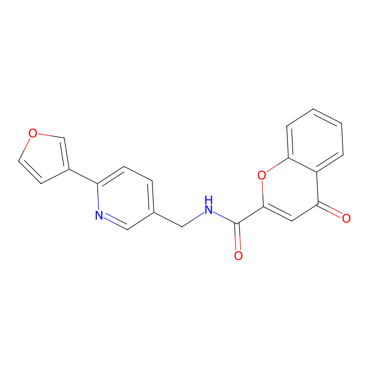 N-((6-(furan-3-yl)pyridin-3-yl)methyl)-4-oxo-4H-chromene-2-carboxamide molecular structure, CAS 2034464-33-8