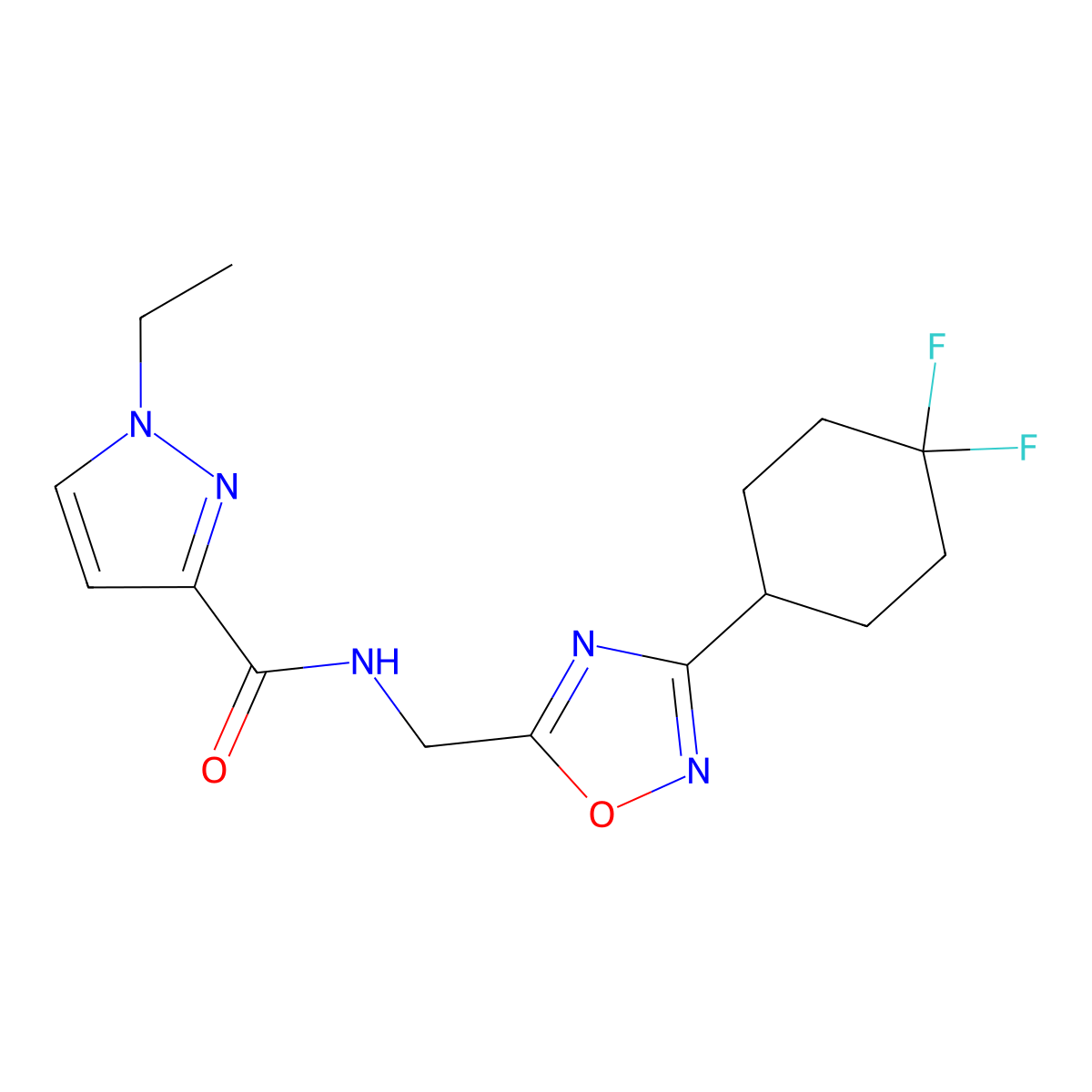 N-{[3-(4,4-difluorocyclohexyl)-1,2,4-oxadiazol-5-yl]methyl}-1-ethyl-1H-pyrazole-3-carboxamide molecular structure, CAS 2034464-34-9