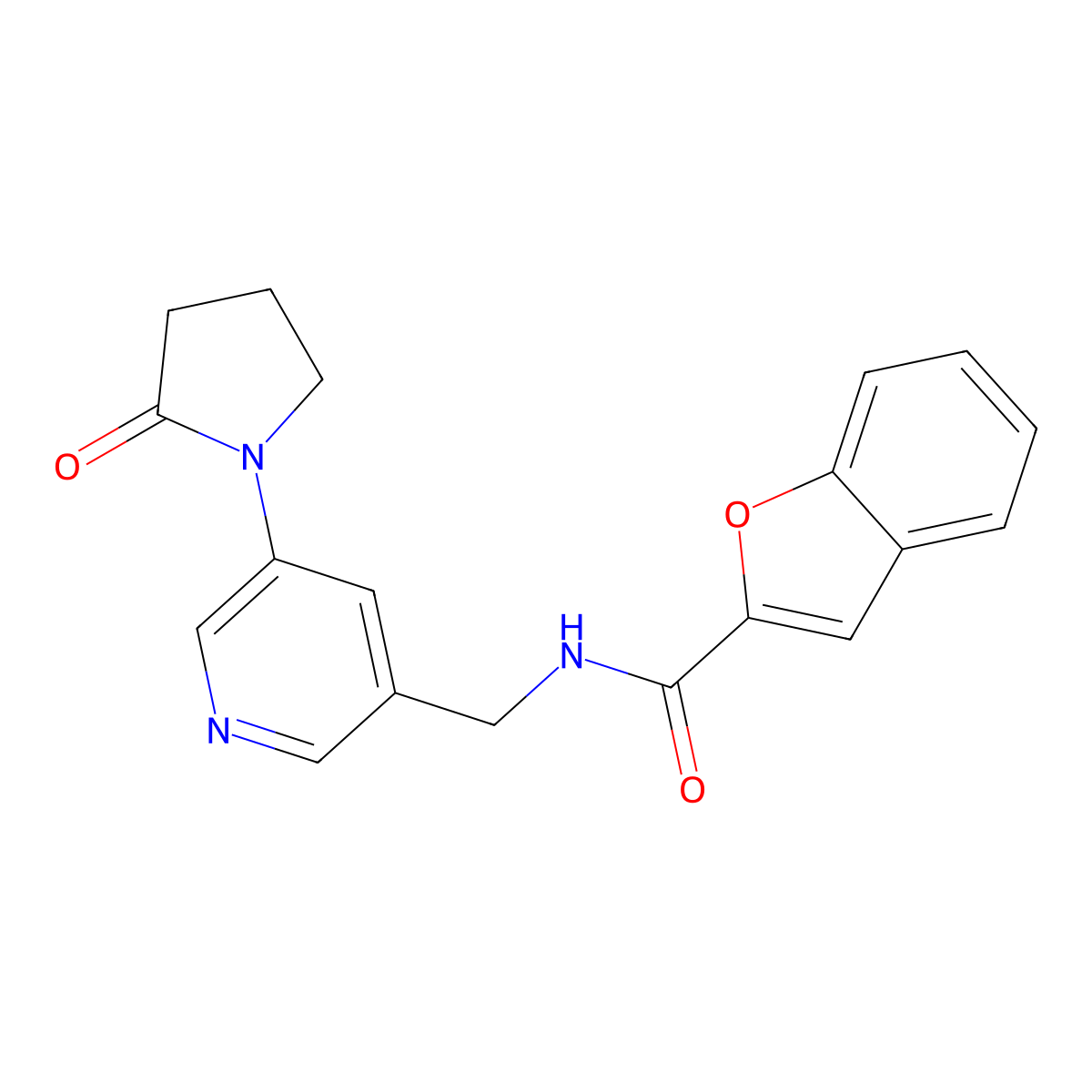 N-((5-(2-oxopyrrolidin-1-yl)pyridin-3-yl)methyl)benzofuran-2-carboxamide molecular structure, CAS 2034464-36-1