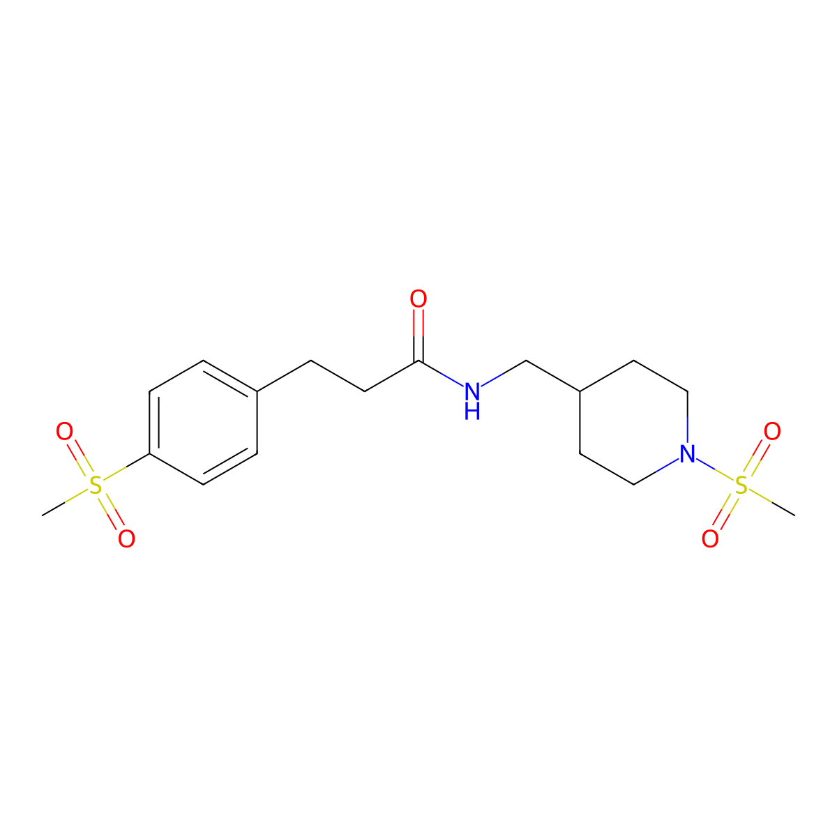 3-(4-(methylsulfonyl)phenyl)-N-((1-(methylsulfonyl)piperidin-4-yl)methyl)propanamide molecular structure, CAS 2034464-37-2