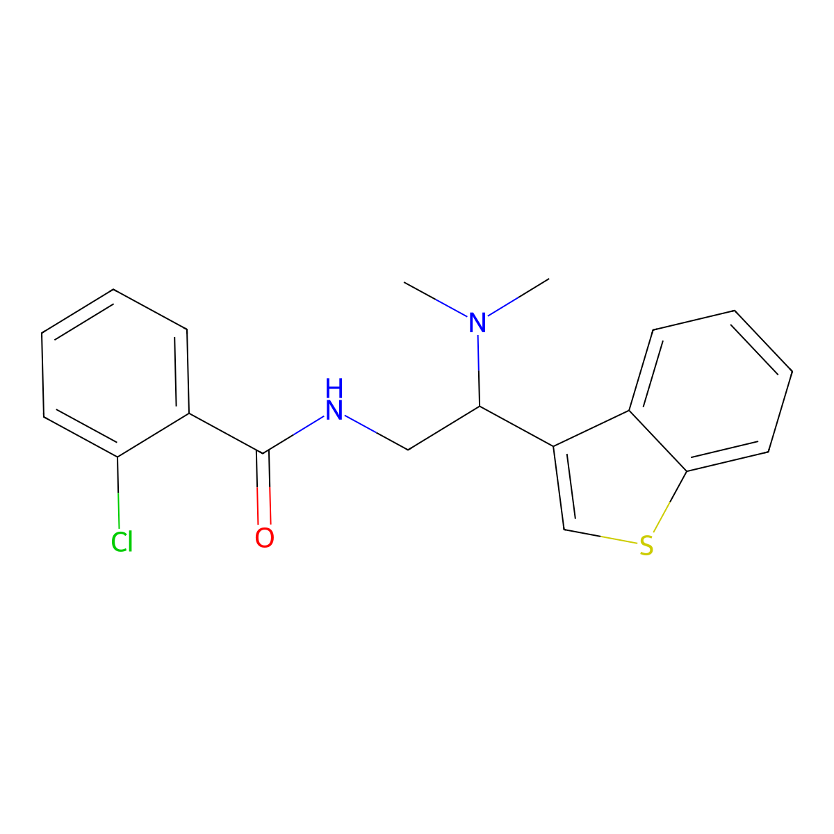 N-(2-(benzo[b]thiophen-3-yl)-2-(dimethylamino)ethyl)-2-chlorobenzamide molecular structure, CAS 2034464-38-3