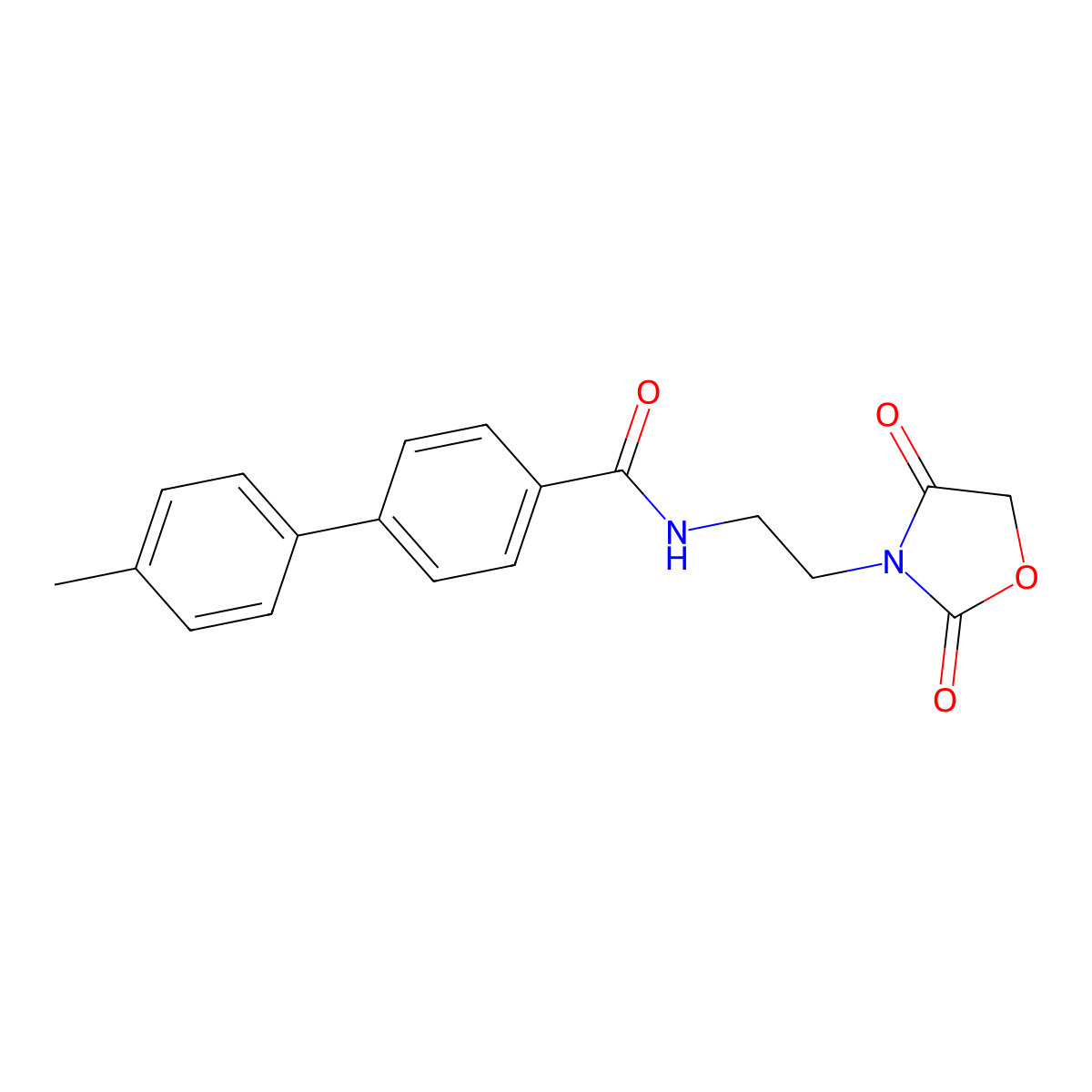 N-(2-(2,4-dioxooxazolidin-3-yl)ethyl)-4'-methyl-[1,1'-biphenyl]-4-carboxamide molecular structure, CAS 2034464-40-7
