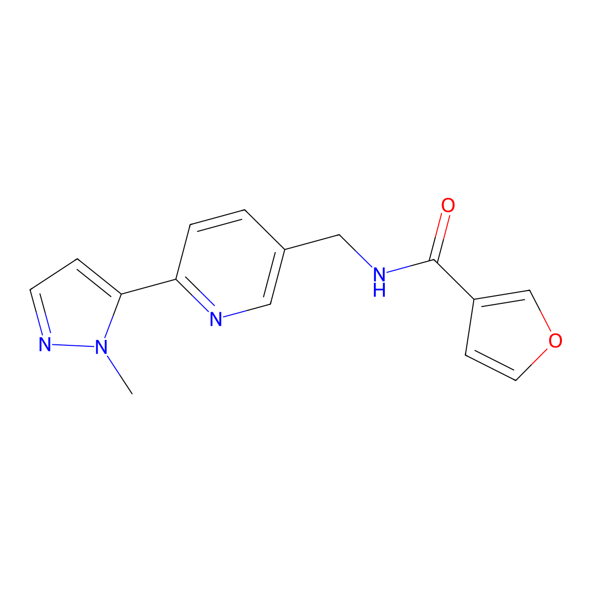 N-((6-(1-methyl-1H-pyrazol-5-yl)pyridin-3-yl)methyl)furan-3-carboxamide molecular structure, CAS 2034464-42-9