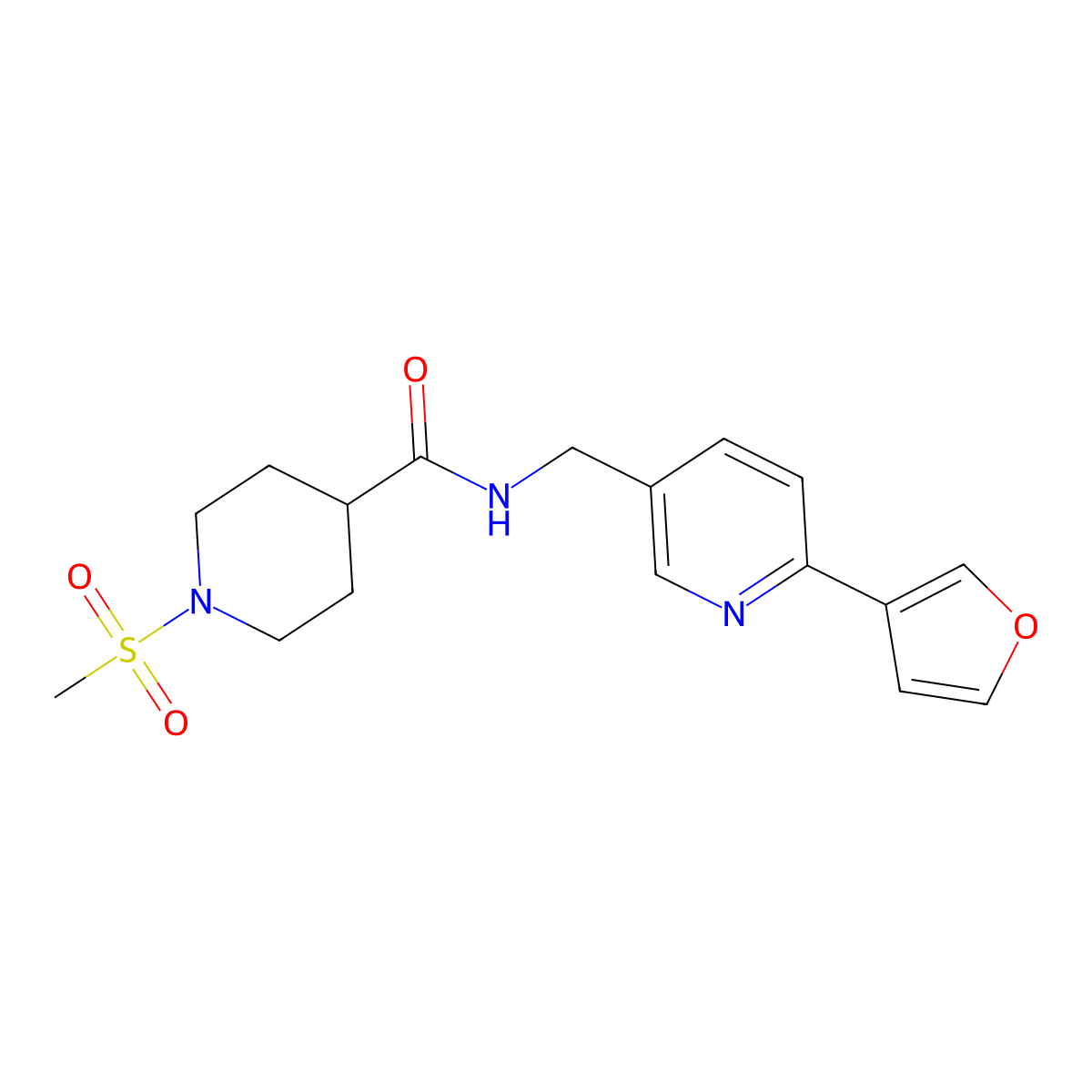 N-{[6-(furan-3-yl)pyridin-3-yl]methyl}-1-methanesulfonylpiperidine-4-carboxamide molecular structure, CAS 2034464-43-0
