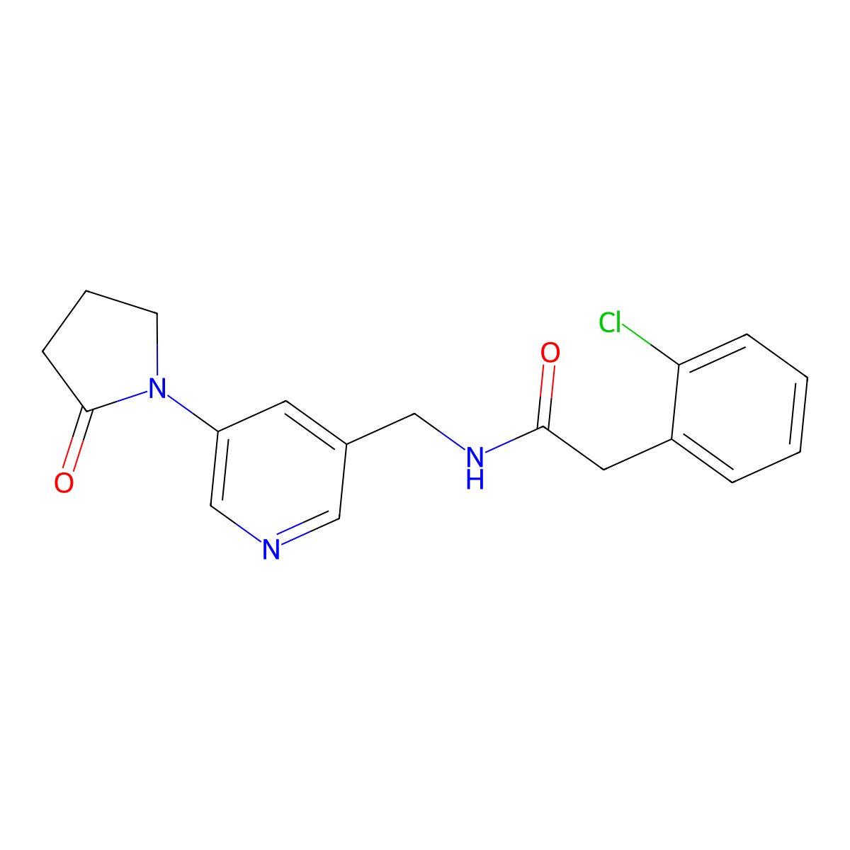 2-(2-chlorophenyl)-N-{[5-(2-oxopyrrolidin-1-yl)pyridin-3-yl]methyl}acetamide molecular structure, CAS 2034464-47-4