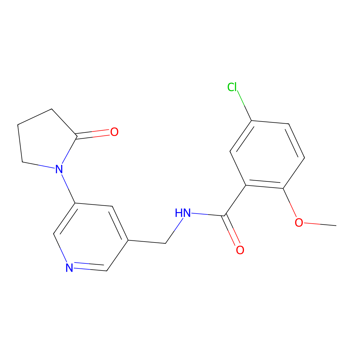 5-chloro-2-methoxy-N-{[5-(2-oxopyrrolidin-1-yl)pyridin-3-yl]methyl}benzamide molecular structure, CAS 2034464-55-4