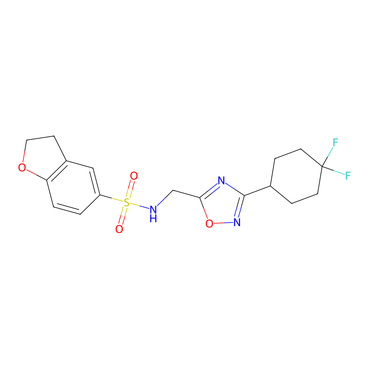N-((3-(4,4-difluorocyclohexyl)-1,2,4-oxadiazol-5-yl)methyl)-2,3-dihydrobenzofuran-5-sulfonamide molecular structure, CAS 2034464-56-5
