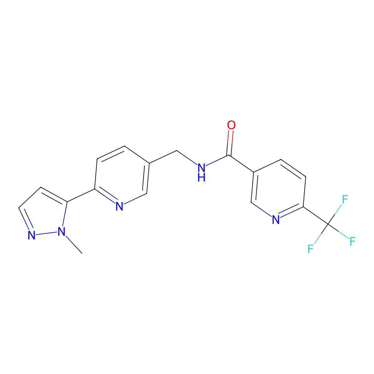 N-((6-(1-methyl-1H-pyrazol-5-yl)pyridin-3-yl)methyl)-6-(trifluoromethyl)nicotinamide molecular structure, CAS 2034464-57-6