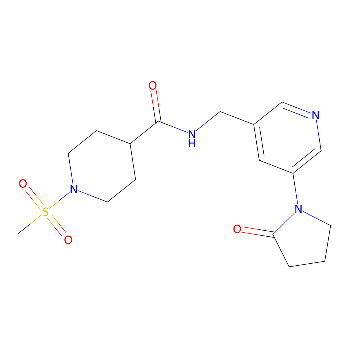 1-(methylsulfonyl)-N-((5-(2-oxopyrrolidin-1-yl)pyridin-3-yl)methyl)piperidine-4-carboxamide molecular structure, CAS 2034464-60-1