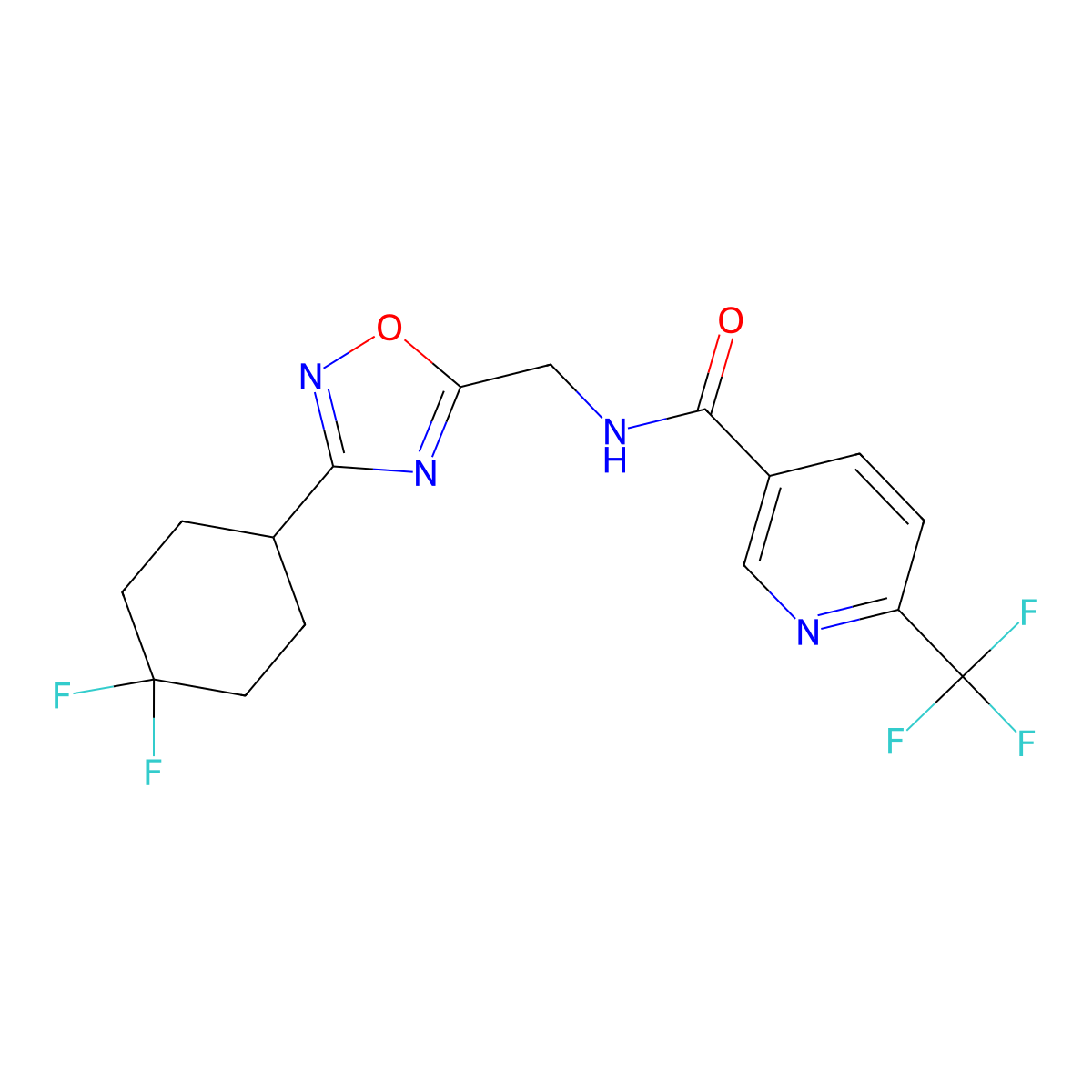 N-((3-(4,4-difluorocyclohexyl)-1,2,4-oxadiazol-5-yl)methyl)-6-(trifluoromethyl)nicotinamide molecular structure, CAS 2034464-64-5