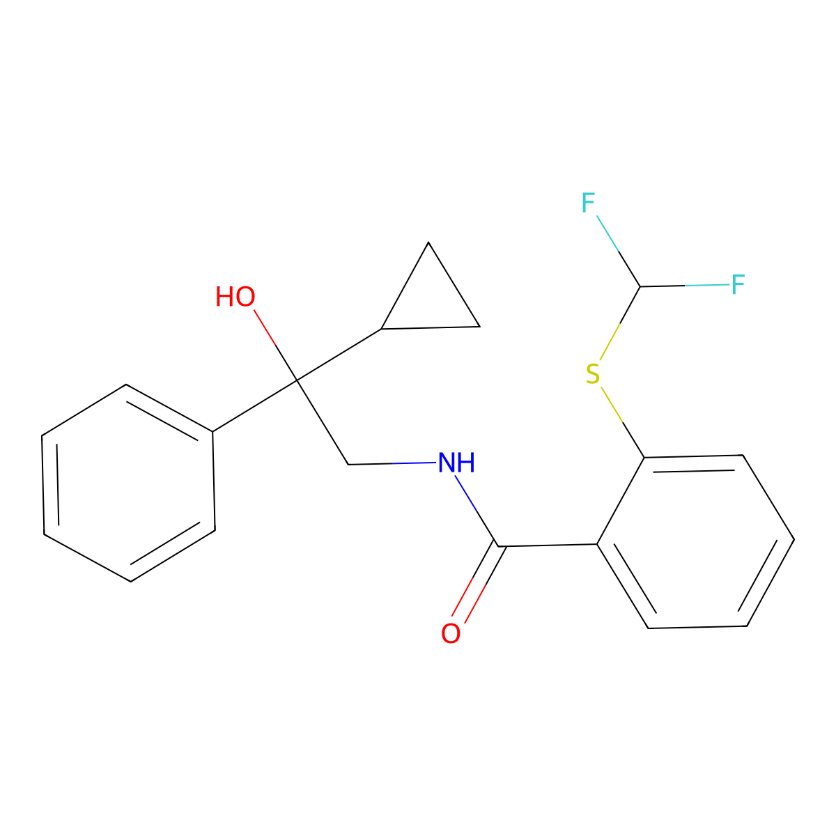 N-(2-cyclopropyl-2-hydroxy-2-phenylethyl)-2-((difluoromethyl)thio)benzamide molecular structure, CAS 2034464-71-4