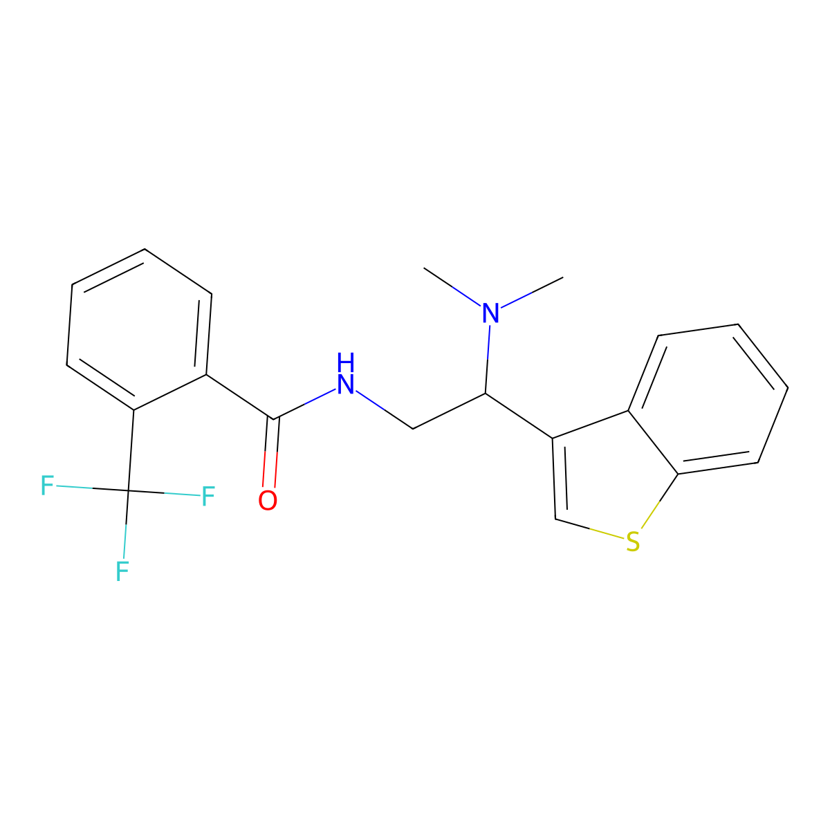 N-(2-(benzo[b]thiophen-3-yl)-2-(dimethylamino)ethyl)-2-(trifluoromethyl)benzamide molecular structure, CAS 2034464-75-8