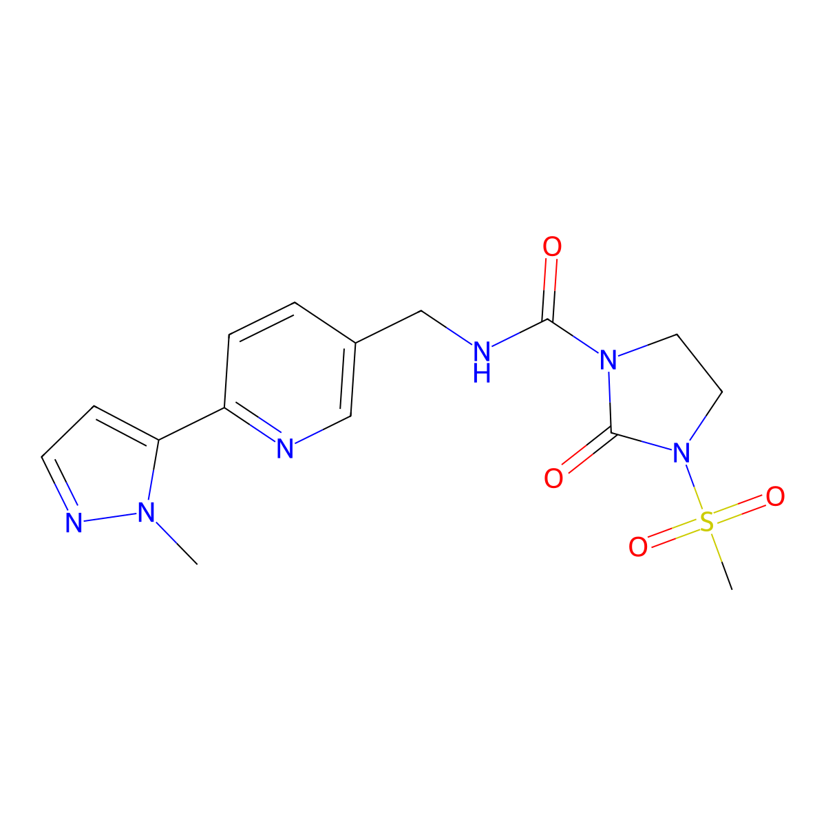 N-((6-(1-methyl-1H-pyrazol-5-yl)pyridin-3-yl)methyl)-3-(methylsulfonyl)-2-oxoimidazolidine-1-carboxamide molecular structure, CAS 2034464-76-9