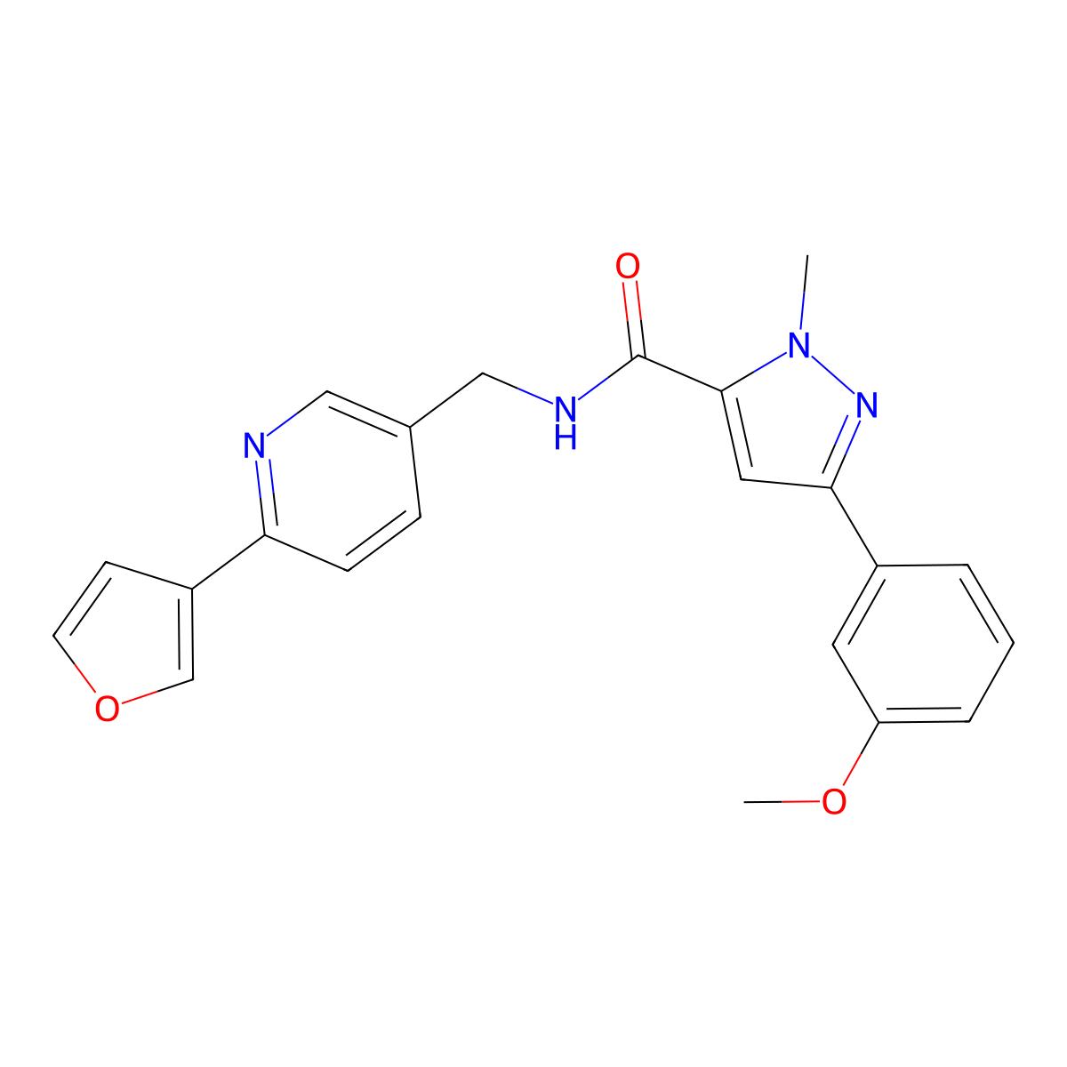 N-{[6-(furan-3-yl)pyridin-3-yl]methyl}-3-(3-methoxyphenyl)-1-methyl-1H-pyrazole-5-carboxamide molecular structure, CAS 2034464-82-7