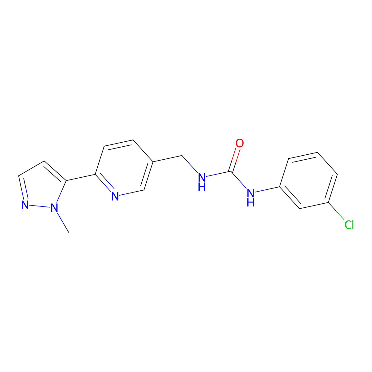 1-(3-chlorophenyl)-3-{[6-(1-methyl-1H-pyrazol-5-yl)pyridin-3-yl]methyl}urea molecular structure, CAS 2034464-83-8