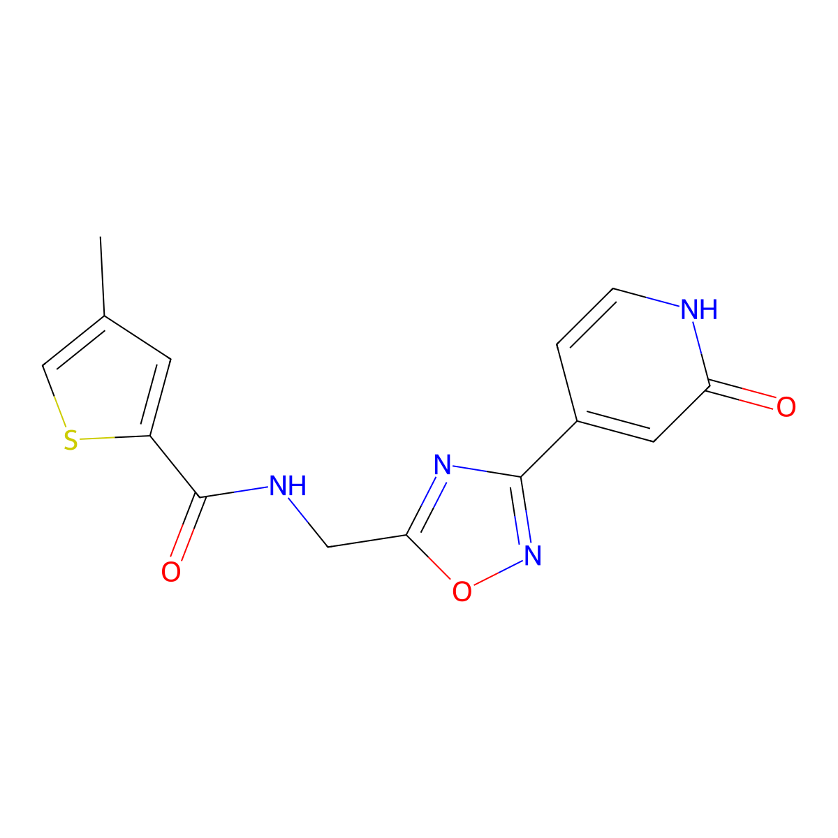 4-methyl-N-((3-(2-oxo-1,2-dihydropyridin-4-yl)-1,2,4-oxadiazol-5-yl)methyl)thiophene-2-carboxamide molecular structure, CAS 2034464-96-3