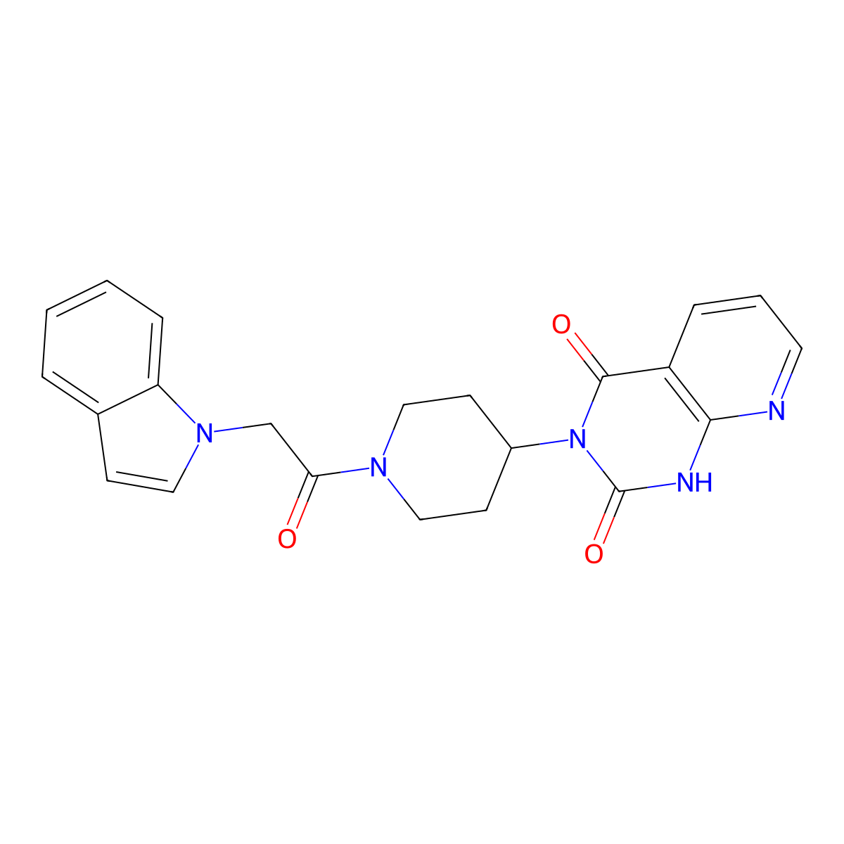 3-(1-(2-(1H-indol-1-yl)acetyl)piperidin-4-yl)pyrido[2,3-d]pyrimidine-2,4(1H,3H)-dione molecular structure, CAS 2034464-97-4