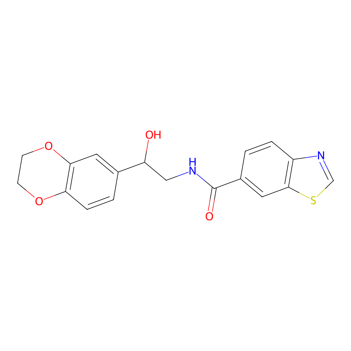 N-(2-(2,3-dihydrobenzo[b][1,4]dioxin-6-yl)-2-hydroxyethyl)benzo[d]thiazole-6-carboxamide molecular structure, CAS 2034465-00-2