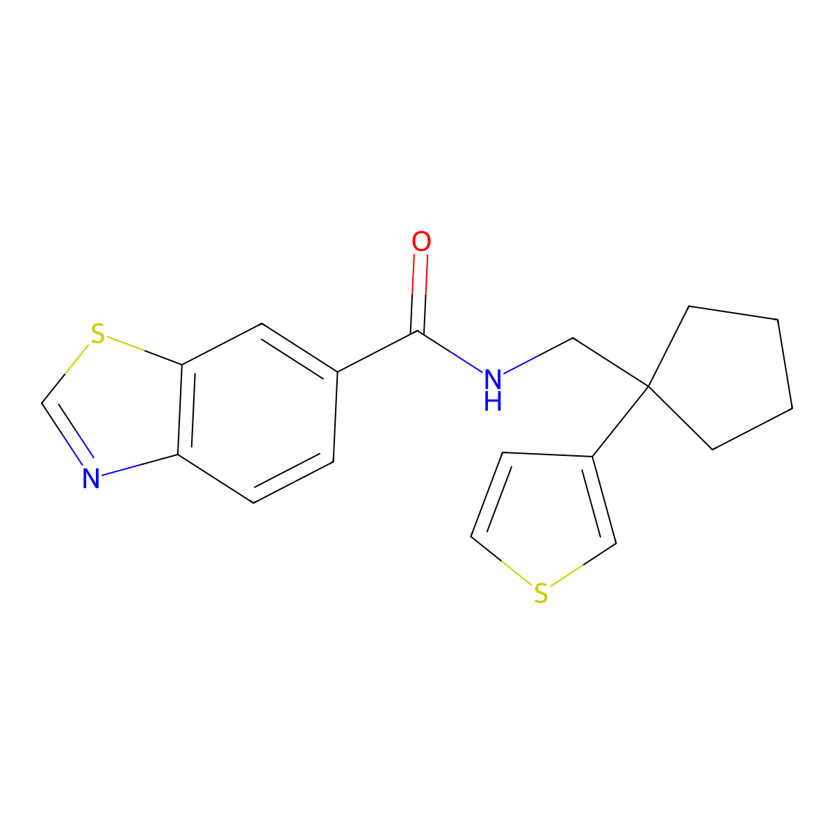 N-((1-(thiophen-3-yl)cyclopentyl)methyl)benzo[d]thiazole-6-carboxamide molecular structure, CAS 2034465-01-3