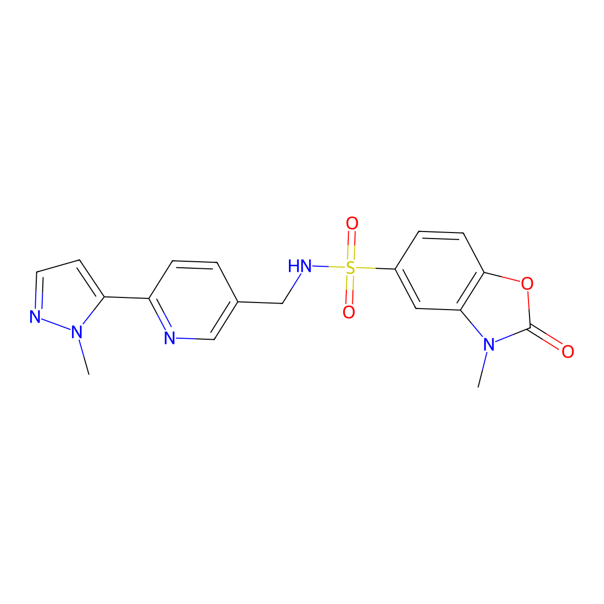 3-methyl-N-((6-(1-methyl-1H-pyrazol-5-yl)pyridin-3-yl)methyl)-2-oxo-2,3-dihydrobenzo[d]oxazole-5-sulfonamide molecular structure, CAS 2034465-03-5