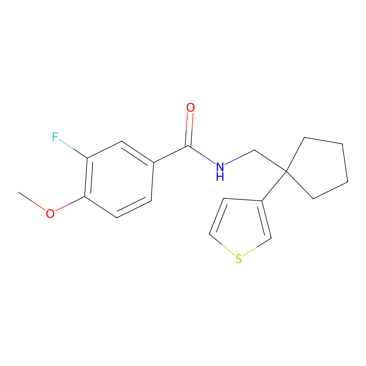 3-fluoro-4-methoxy-N-((1-(thiophen-3-yl)cyclopentyl)methyl)benzamide molecular structure, CAS 2034465-06-8