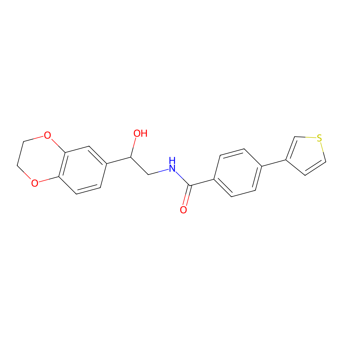N-(2-(2,3-dihydrobenzo[b][1,4]dioxin-6-yl)-2-hydroxyethyl)-4-(thiophen-3-yl)benzamide molecular structure, CAS 2034465-08-0