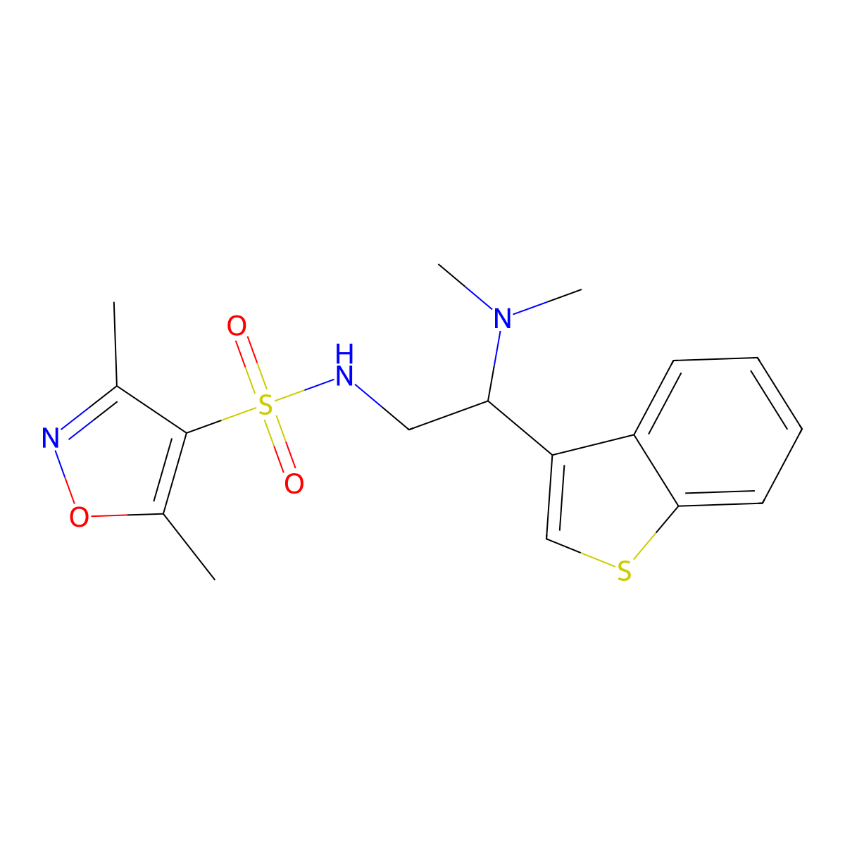 N-(2-(benzo[b]thiophen-3-yl)-2-(dimethylamino)ethyl)-3,5-dimethylisoxazole-4-sulfonamide molecular structure, CAS 2034465-10-4