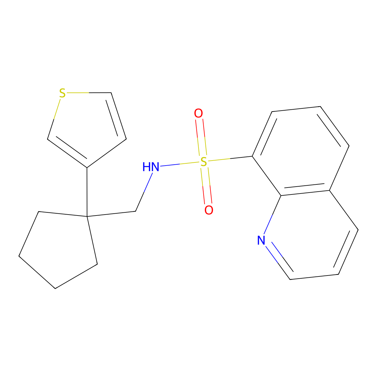 N-{[1-(thiophen-3-yl)cyclopentyl]methyl}quinoline-8-sulfonamide molecular structure, CAS 2034465-11-5
