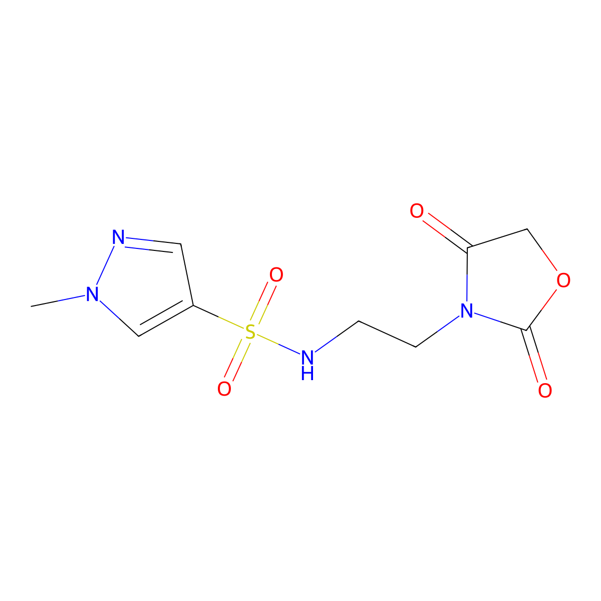 N-(2-(2,4-dioxooxazolidin-3-yl)ethyl)-1-methyl-1H-pyrazole-4-sulfonamide molecular structure, CAS 2034465-12-6
