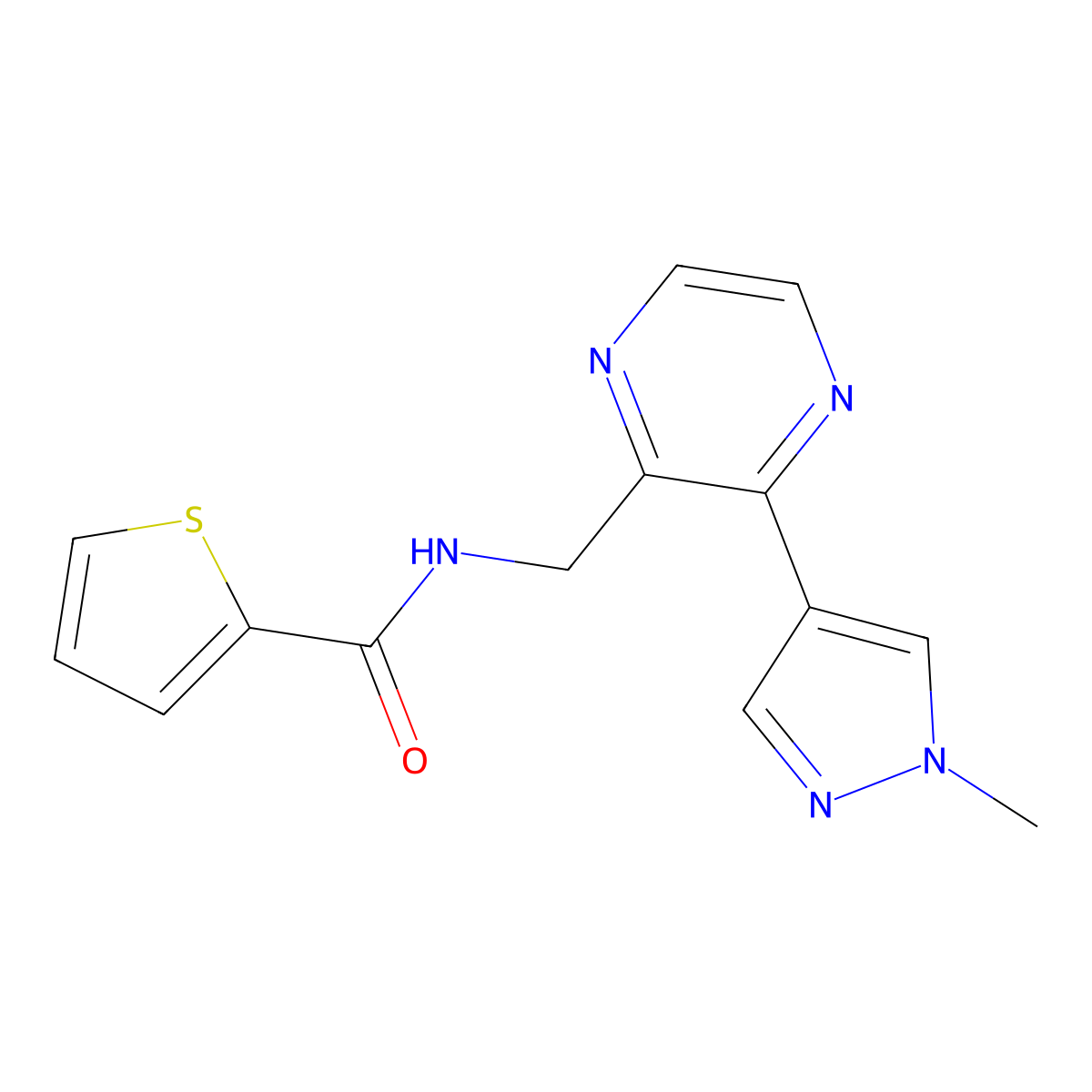 N-((3-(1-methyl-1H-pyrazol-4-yl)pyrazin-2-yl)methyl)thiophene-2-carboxamide molecular structure, CAS 2034465-14-8