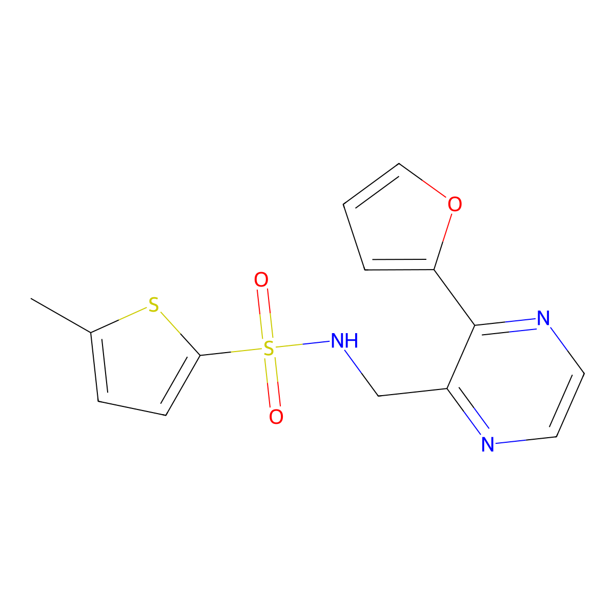 N-((3-(furan-2-yl)pyrazin-2-yl)methyl)-5-methylthiophene-2-sulfonamide molecular structure, CAS 2034465-19-3