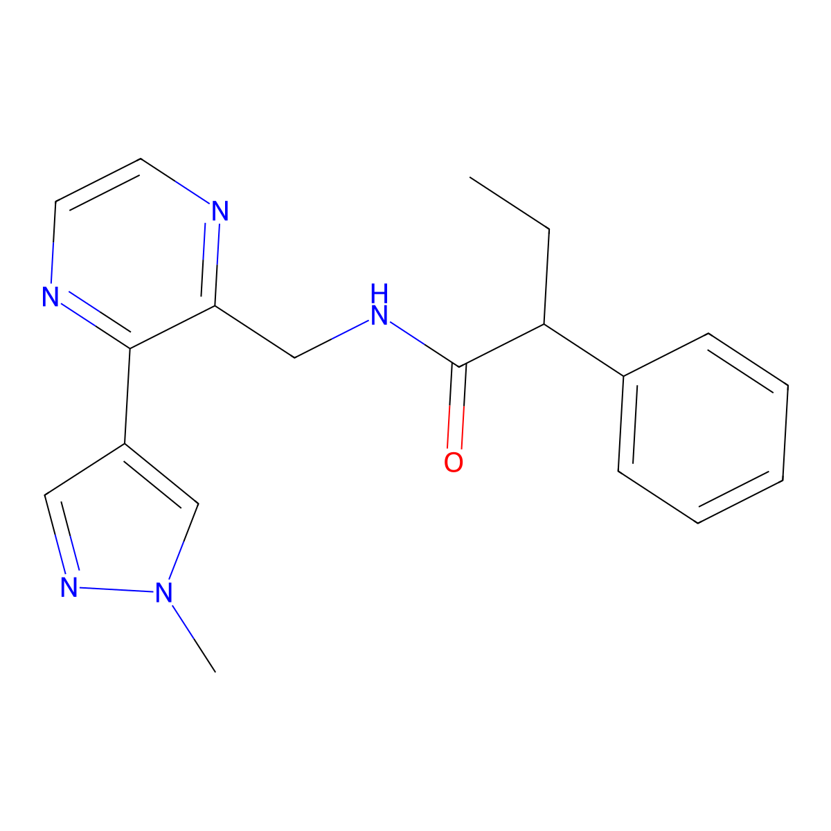 N-{[3-(1-methyl-1H-pyrazol-4-yl)pyrazin-2-yl]methyl}-2-phenylbutanamide molecular structure, CAS 2034465-24-0