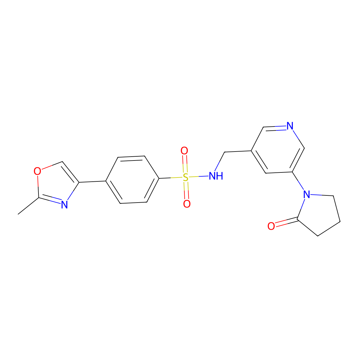 4-(2-methyloxazol-4-yl)-N-((5-(2-oxopyrrolidin-1-yl)pyridin-3-yl)methyl)benzenesulfonamide molecular structure, CAS 2034465-28-4
