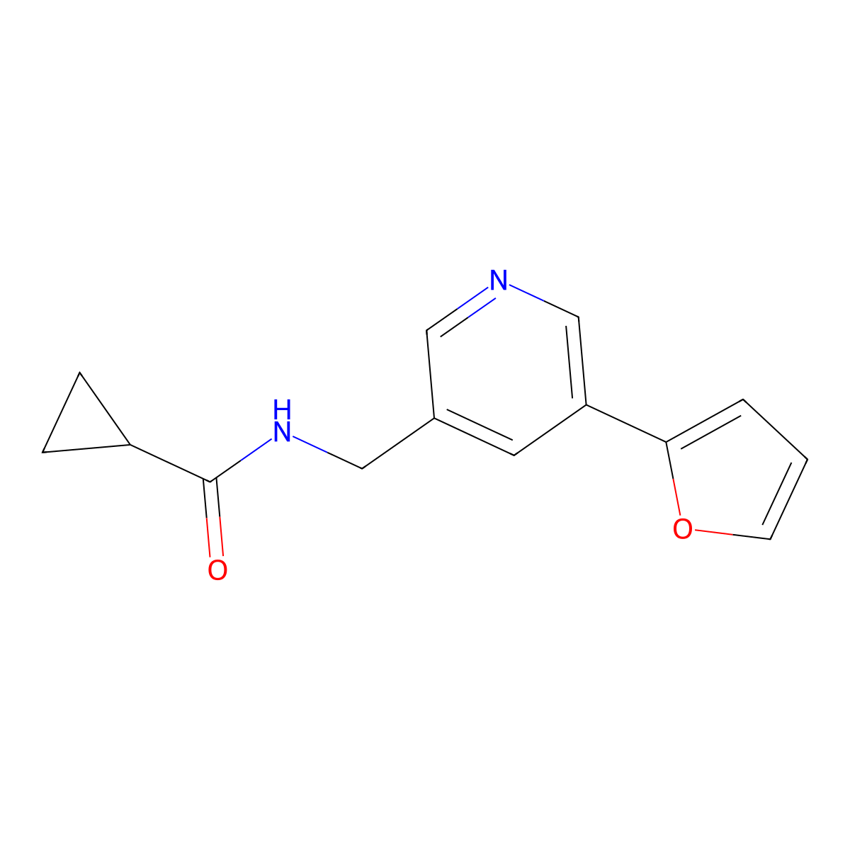 N-{[5-(furan-2-yl)pyridin-3-yl]methyl}cyclopropanecarboxamide molecular structure, CAS 2034465-29-5