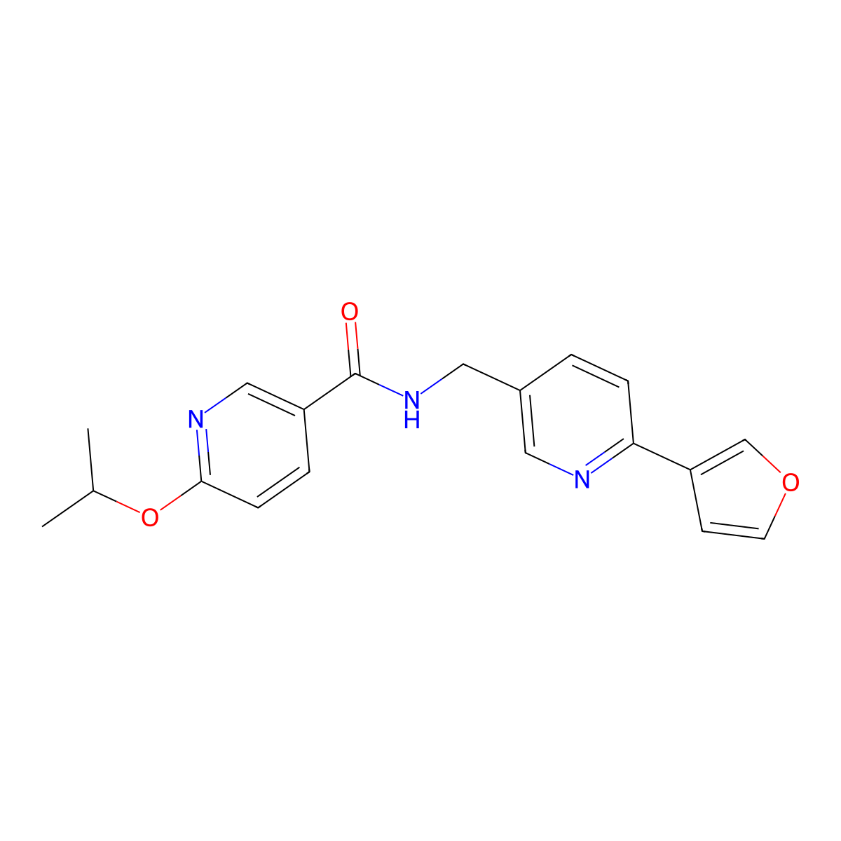 N-((6-(furan-3-yl)pyridin-3-yl)methyl)-6-isopropoxynicotinamide molecular structure, CAS 2034465-32-0