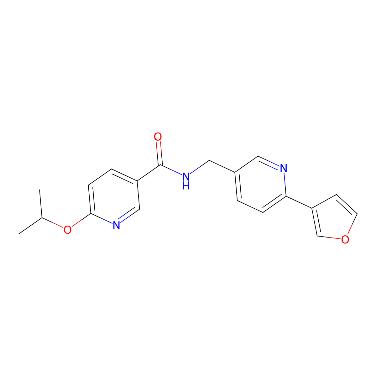 N-((6-(furan-3-yl)pyridin-3-yl)methyl)-6-isopropoxynicotinamide molecular structure, CAS 2034465-32-0