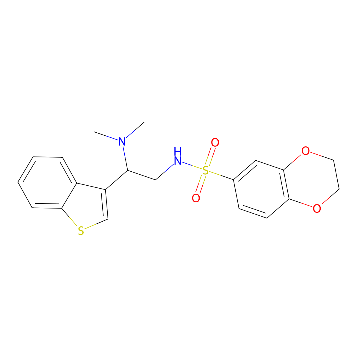 N-(2-(benzo[b]thiophen-3-yl)-2-(dimethylamino)ethyl)-2,3-dihydrobenzo[b][1,4]dioxine-6-sulfonamide molecular structure, CAS 2034465-33-1