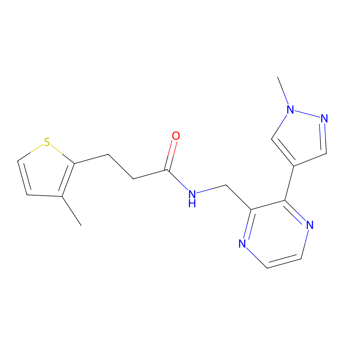 N-((3-(1-methyl-1H-pyrazol-4-yl)pyrazin-2-yl)methyl)-3-(3-methylthiophen-2-yl)propanamide molecular structure, CAS 2034465-36-4