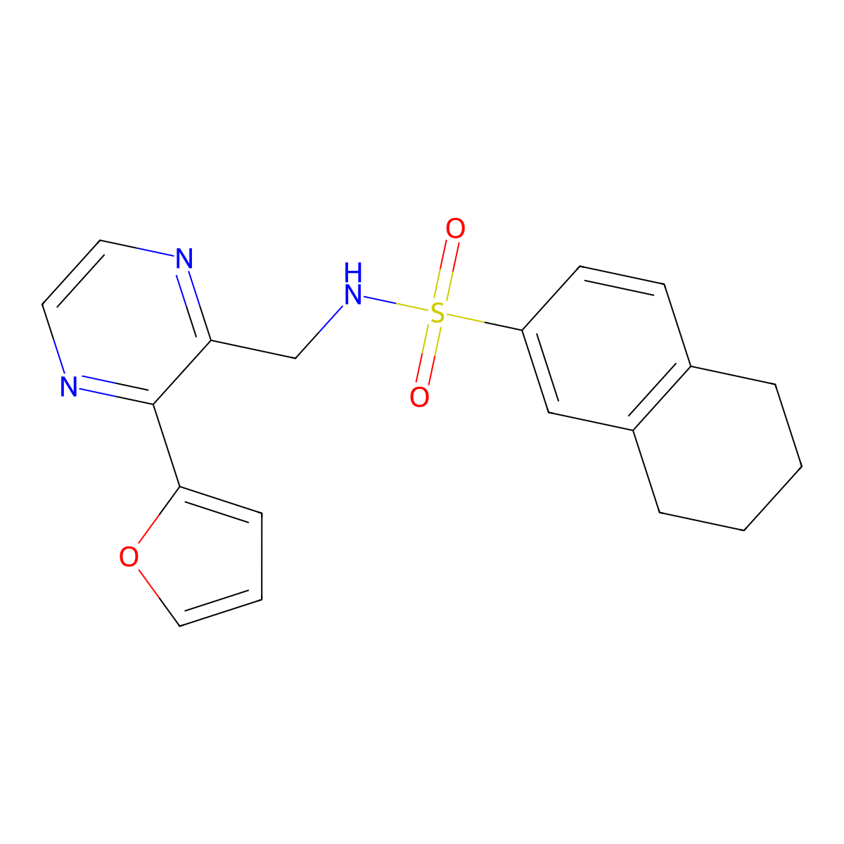 N-((3-(furan-2-yl)pyrazin-2-yl)methyl)-5,6,7,8-tetrahydronaphthalene-2-sulfonamide molecular structure, CAS 2034465-37-5