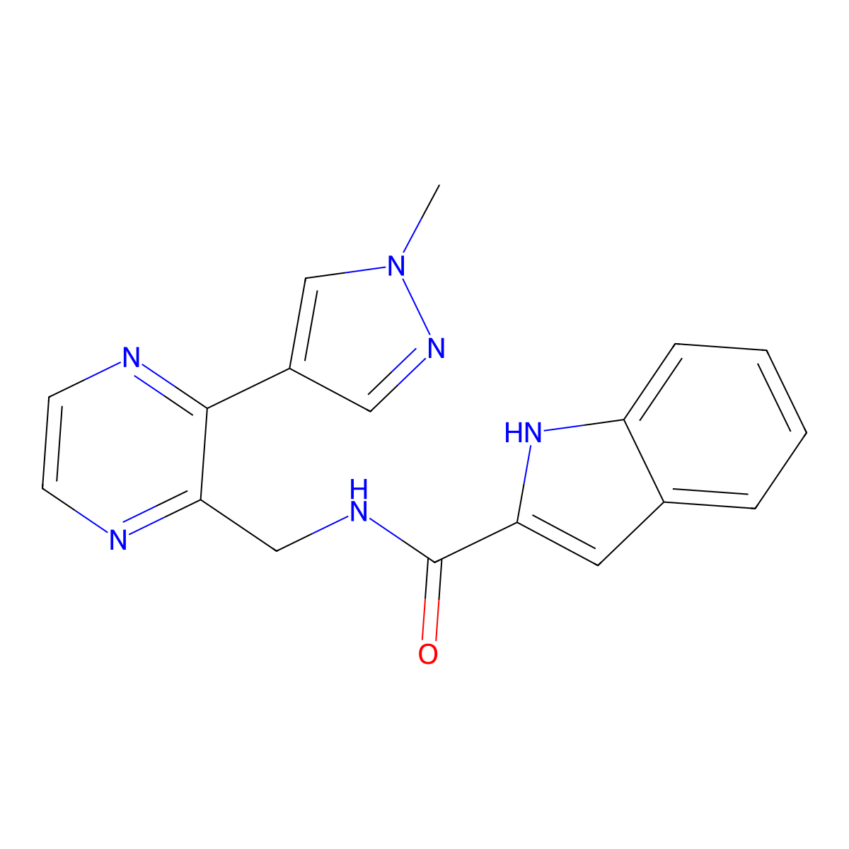 N-{[3-(1-methyl-1H-pyrazol-4-yl)pyrazin-2-yl]methyl}-1H-indole-2-carboxamide molecular structure, CAS 2034465-42-2