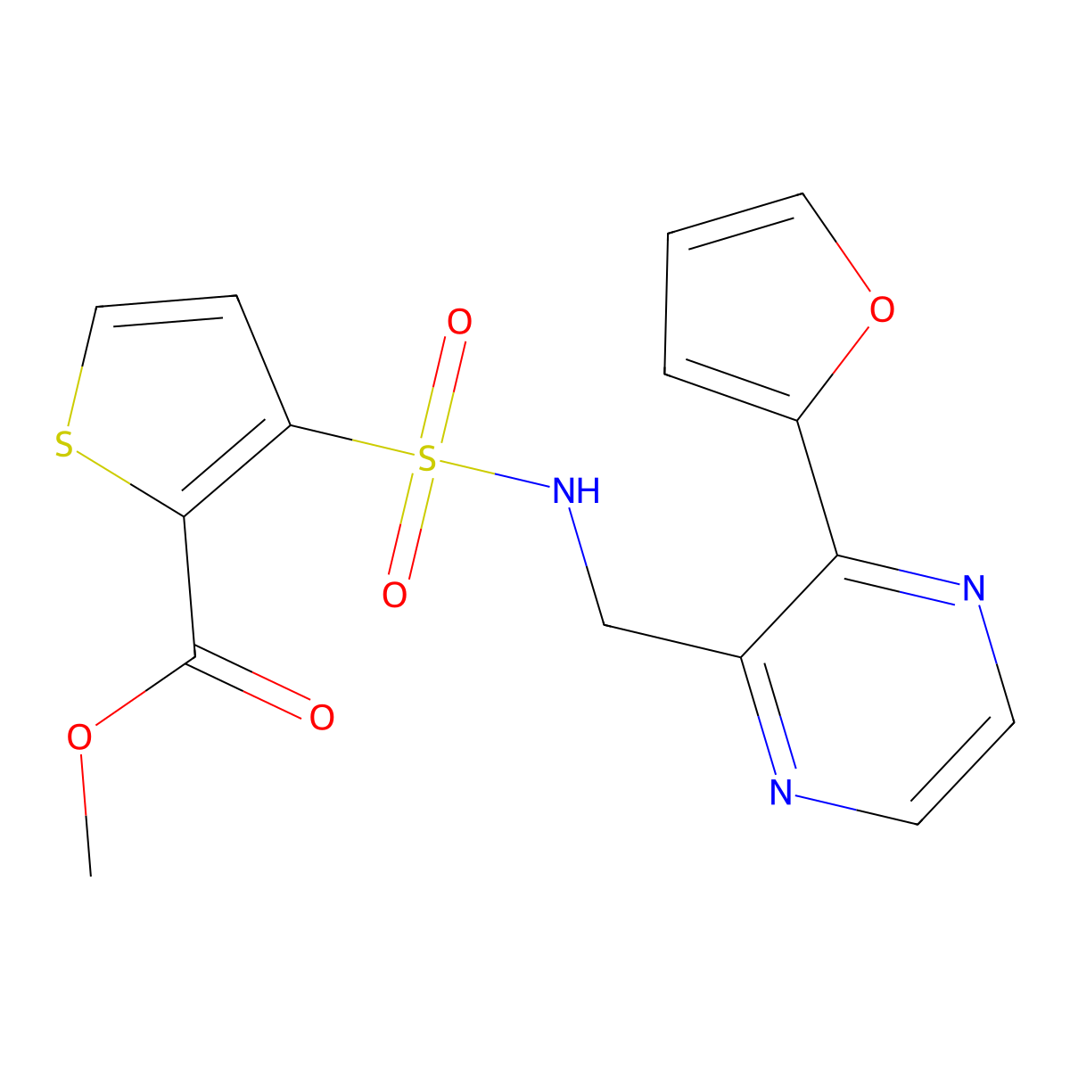 methyl 3-(N-((3-(furan-2-yl)pyrazin-2-yl)methyl)sulfamoyl)thiophene-2-carboxylate molecular structure, CAS 2034465-46-6