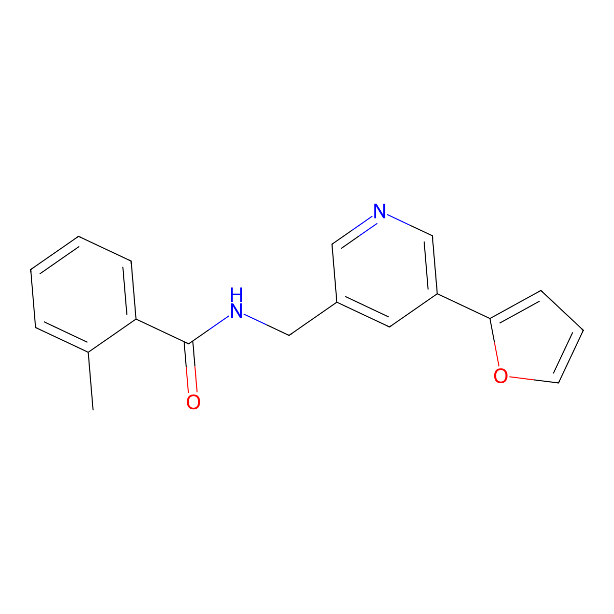 N-((5-(furan-2-yl)pyridin-3-yl)methyl)-2-methylbenzamide molecular structure, CAS 2034465-48-8