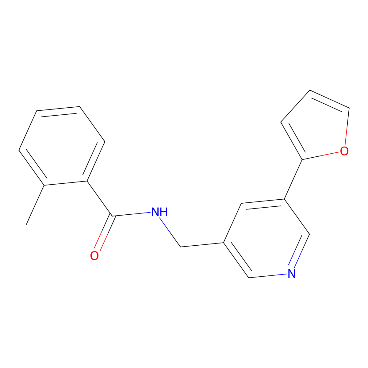 N-((5-(furan-2-yl)pyridin-3-yl)methyl)-2-methylbenzamide molecular structure, CAS 2034465-48-8