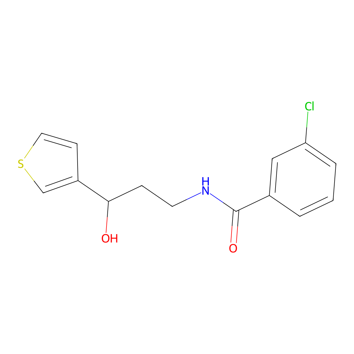3-chloro-N-(3-hydroxy-3-(thiophen-3-yl)propyl)benzamide molecular structure, CAS 2034465-49-9