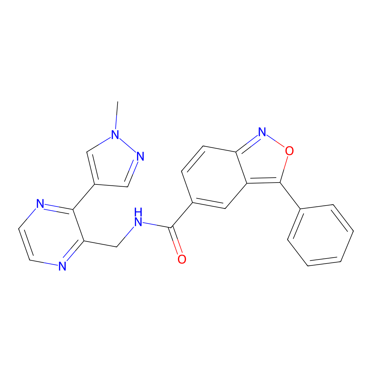 N-((3-(1-methyl-1H-pyrazol-4-yl)pyrazin-2-yl)methyl)-3-phenylbenzo[c]isoxazole-5-carboxamide molecular structure, CAS 2034465-51-3