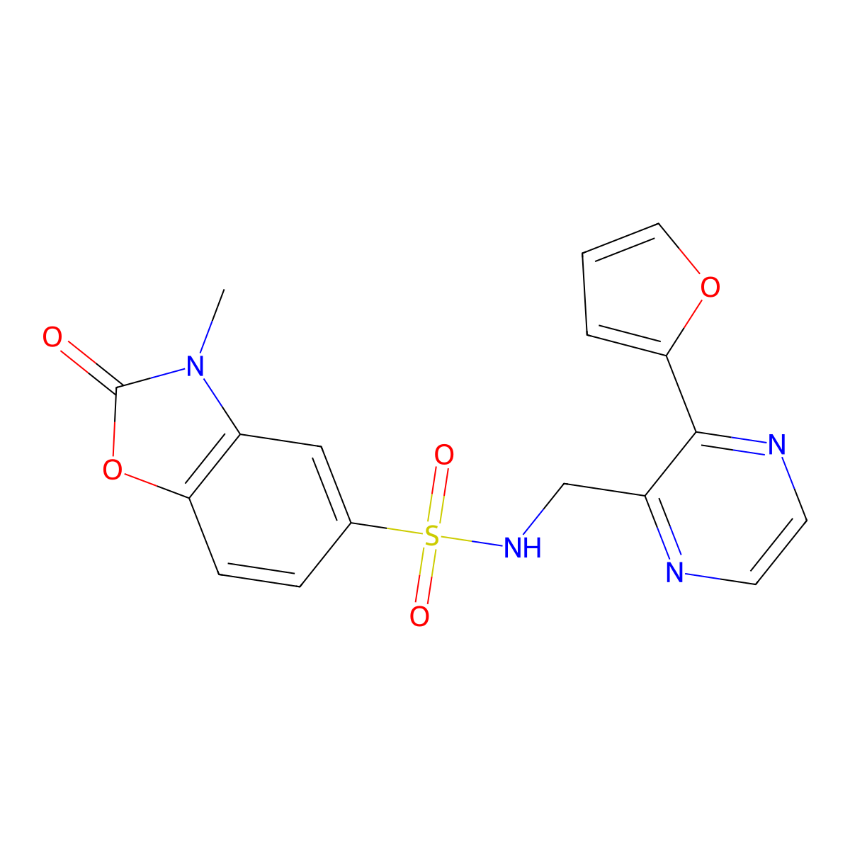 N-((3-(furan-2-yl)pyrazin-2-yl)methyl)-3-methyl-2-oxo-2,3-dihydrobenzo[d]oxazole-5-sulfonamide molecular structure, CAS 2034465-60-4