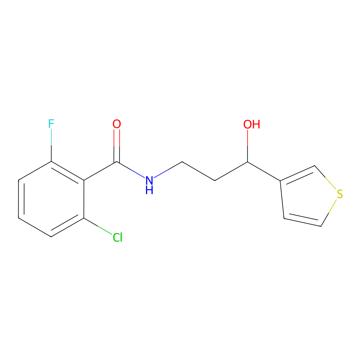 2-chloro-6-fluoro-N-[3-hydroxy-3-(thiophen-3-yl)propyl]benzamide molecular structure, CAS 2034465-63-7