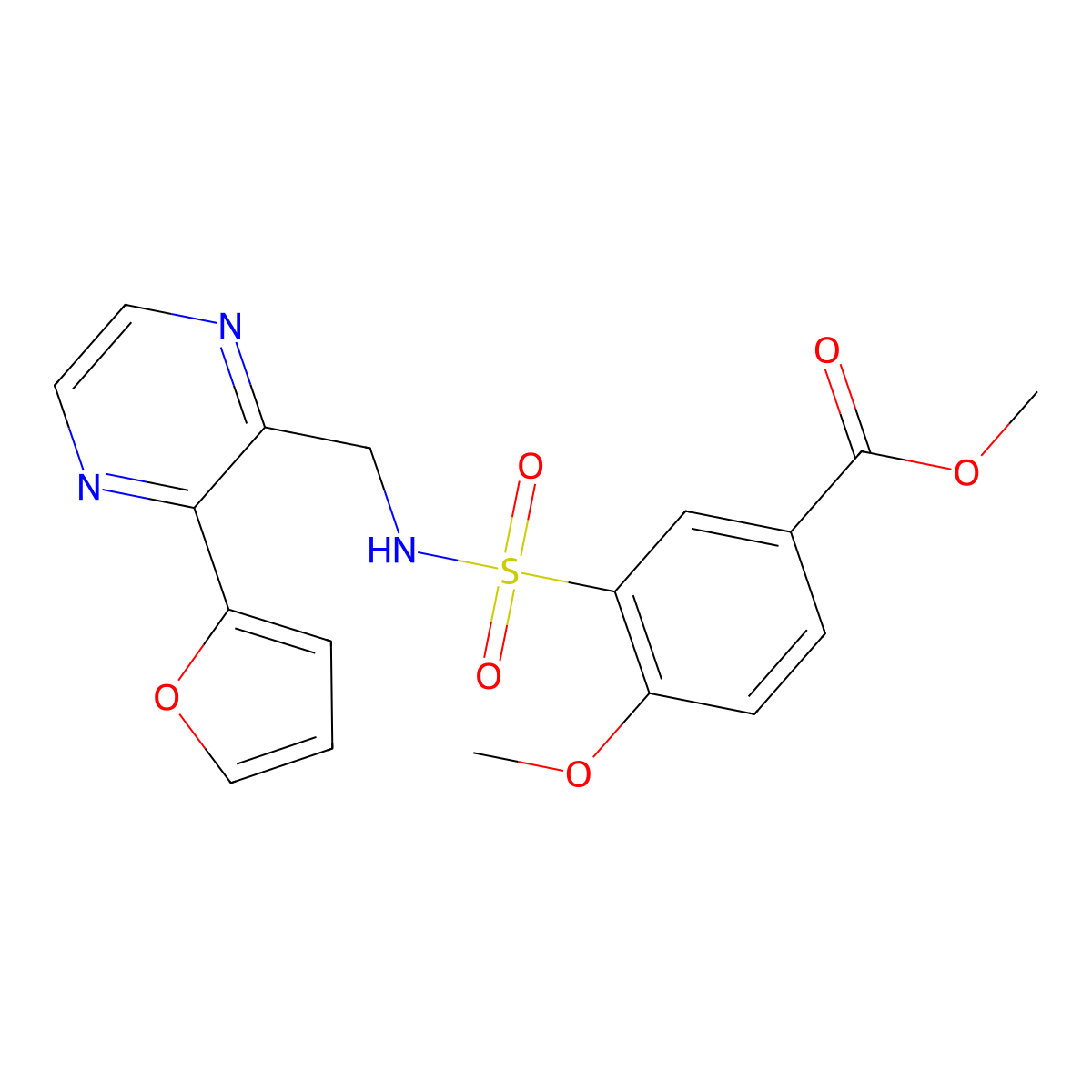 methyl 3-(N-((3-(furan-2-yl)pyrazin-2-yl)methyl)sulfamoyl)-4-methoxybenzoate molecular structure, CAS 2034465-67-1