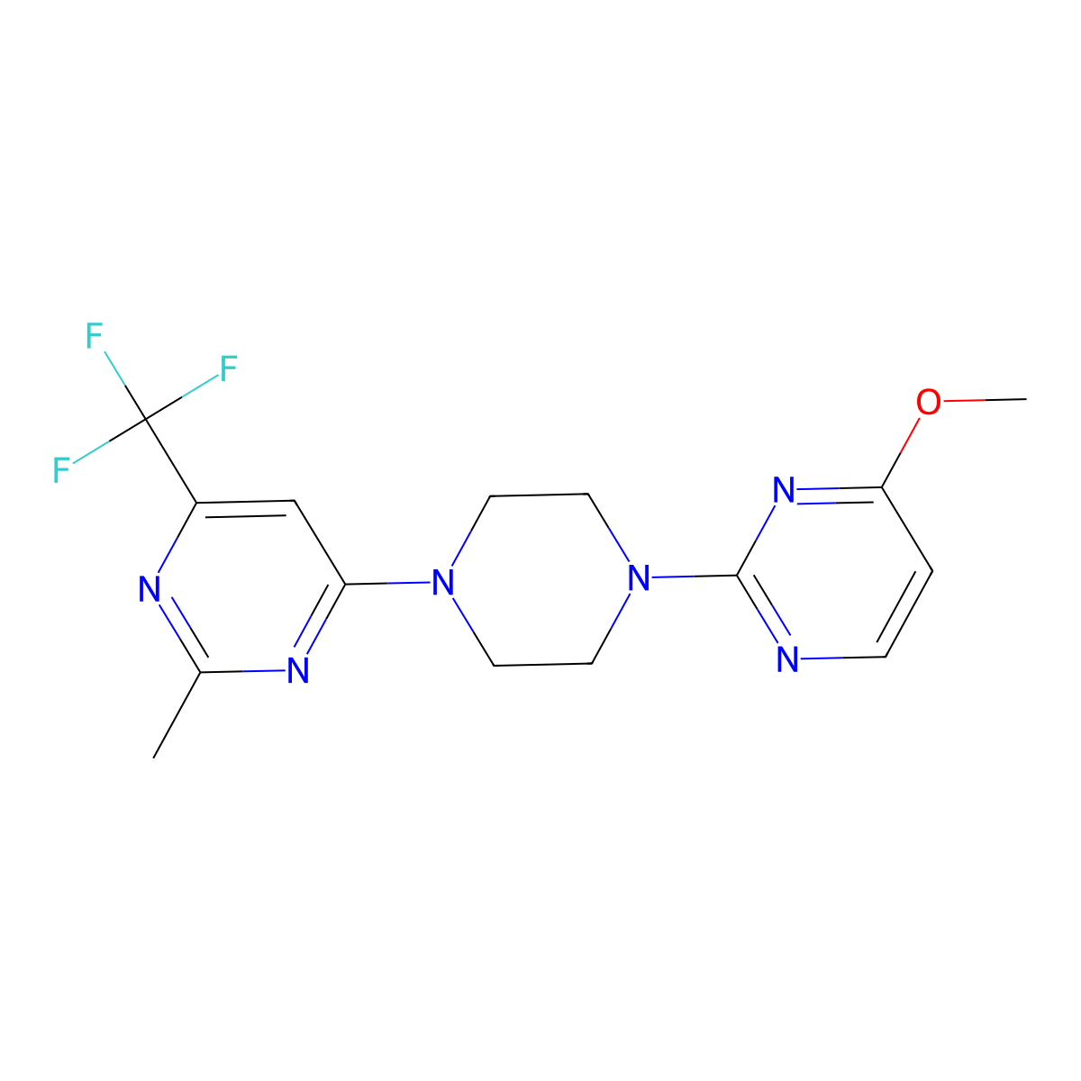 4-[4-(4-Methoxypyrimidin-2-yl)piperazin-1-yl]-2-methyl-6-(trifluoromethyl)pyrimidine molecular structure, CAS 2034465-71-7